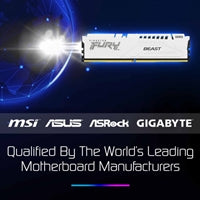 Kingston FURY Beast (KF560C36BWE2-16) 16GB System Memory, 6000MT/s, DDR5, CL36, DIMM, White Kingston FURY Beast (KF560C36BWE2-16) 16GB System Memory, 6000MT/s, DDR5, CL36, DIMM, White